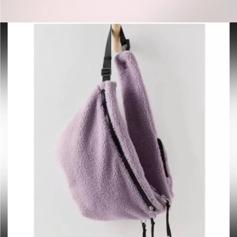 Plush Lavender Sling Bag - Women's Soft Sherpa Crossbody